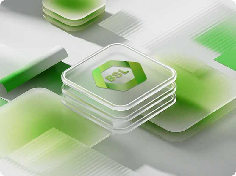 BSL brand — layered glass cubes
